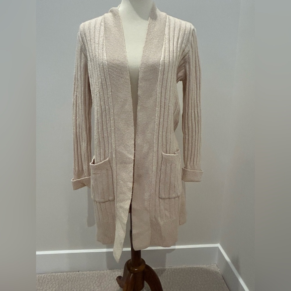 LOFT Beige Ribbed Cardigan Sweater